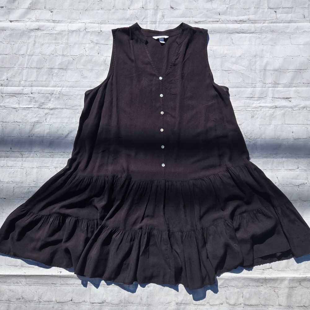 Nine West Womens Black Rayon Tiered Sleeveless Mini Dress Size L Button Front